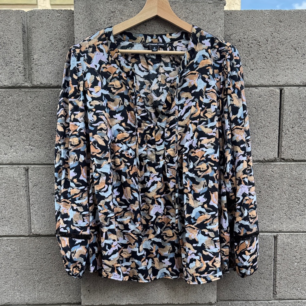 Zac & Rachel Women Rayon Blend Printed Long-Sleeve V-Neck Blouse Abstract 1X